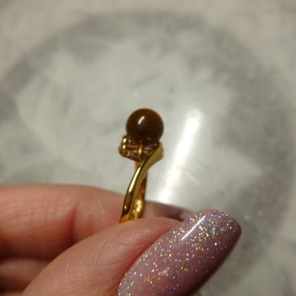 18k Gold EP Tiger's Eye Dolphin Ore Ring - Picture 6 of 16